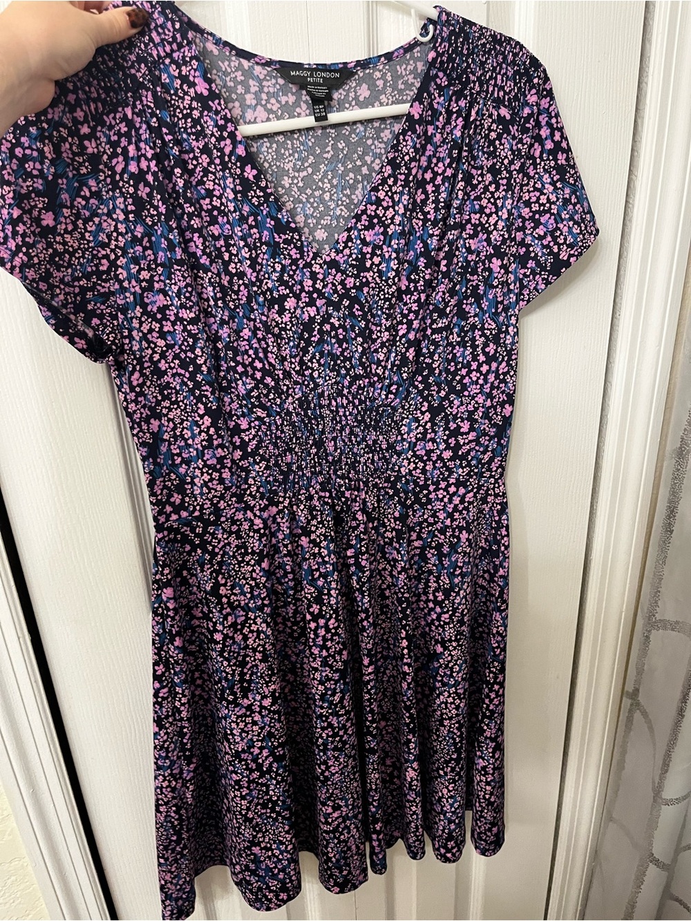 Maggy London Black Dress with Pink and Blue Floral Print